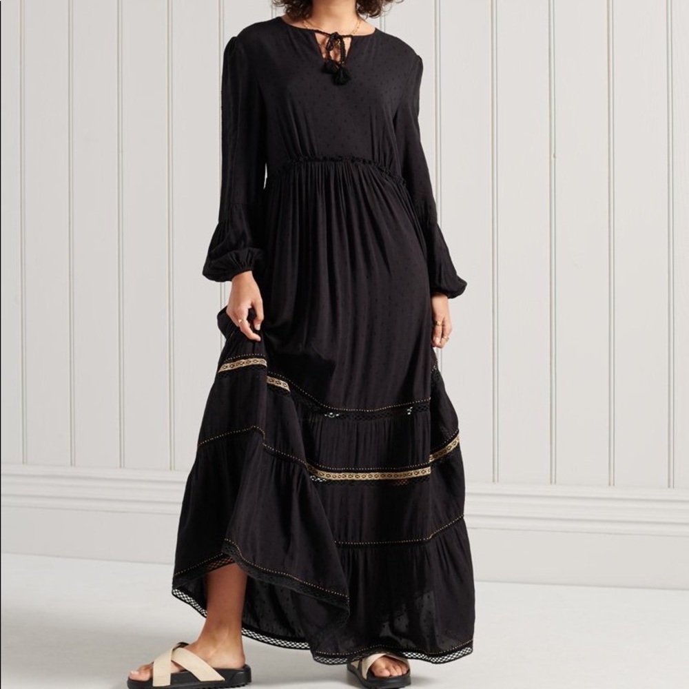 NWOT Superdry Ameera black boho maxi dress